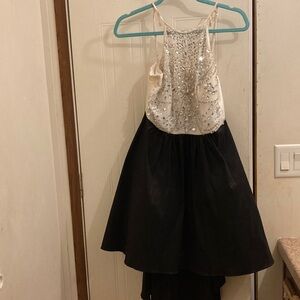 Black and White Sequin Halter Dress